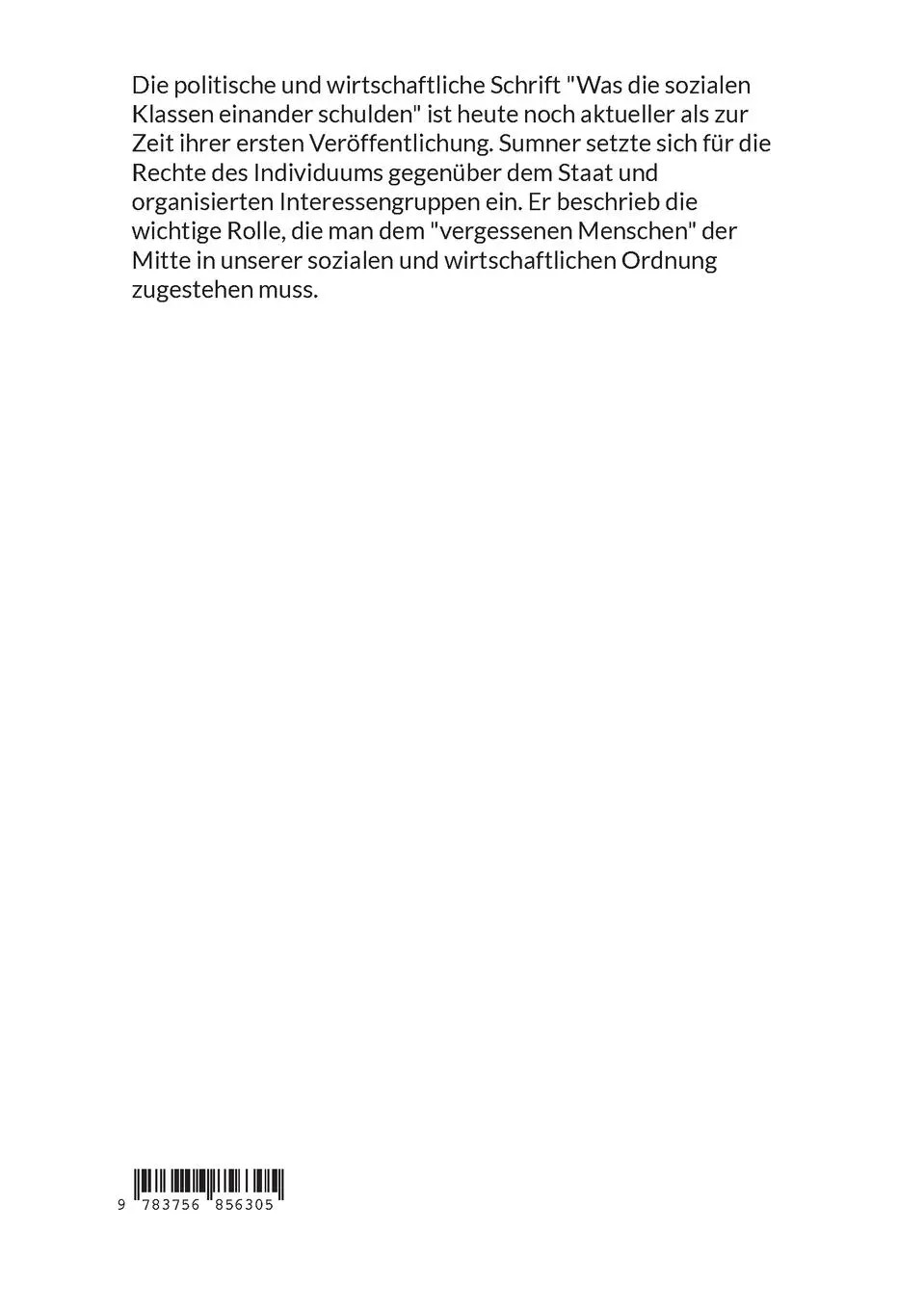 Rückseite: 9783756856305 | Was die sozialen Klassen einander schulden | William Graham Sumner