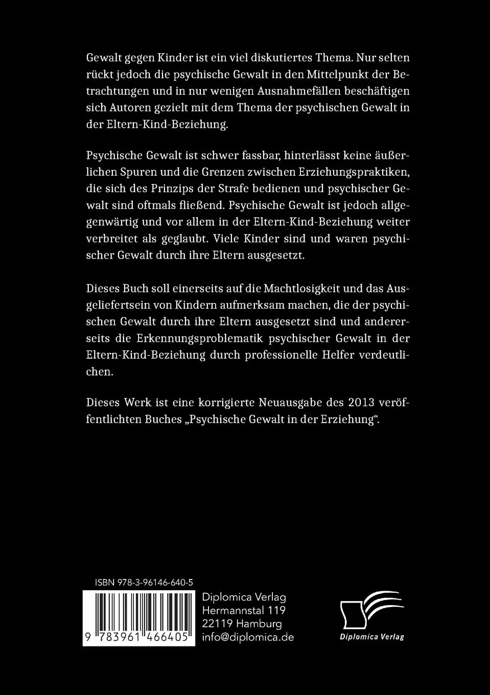Rückseite: 9783961466405 | Psychische Gewalt in der Eltern-Kind-Beziehung. Risikofaktoren und...