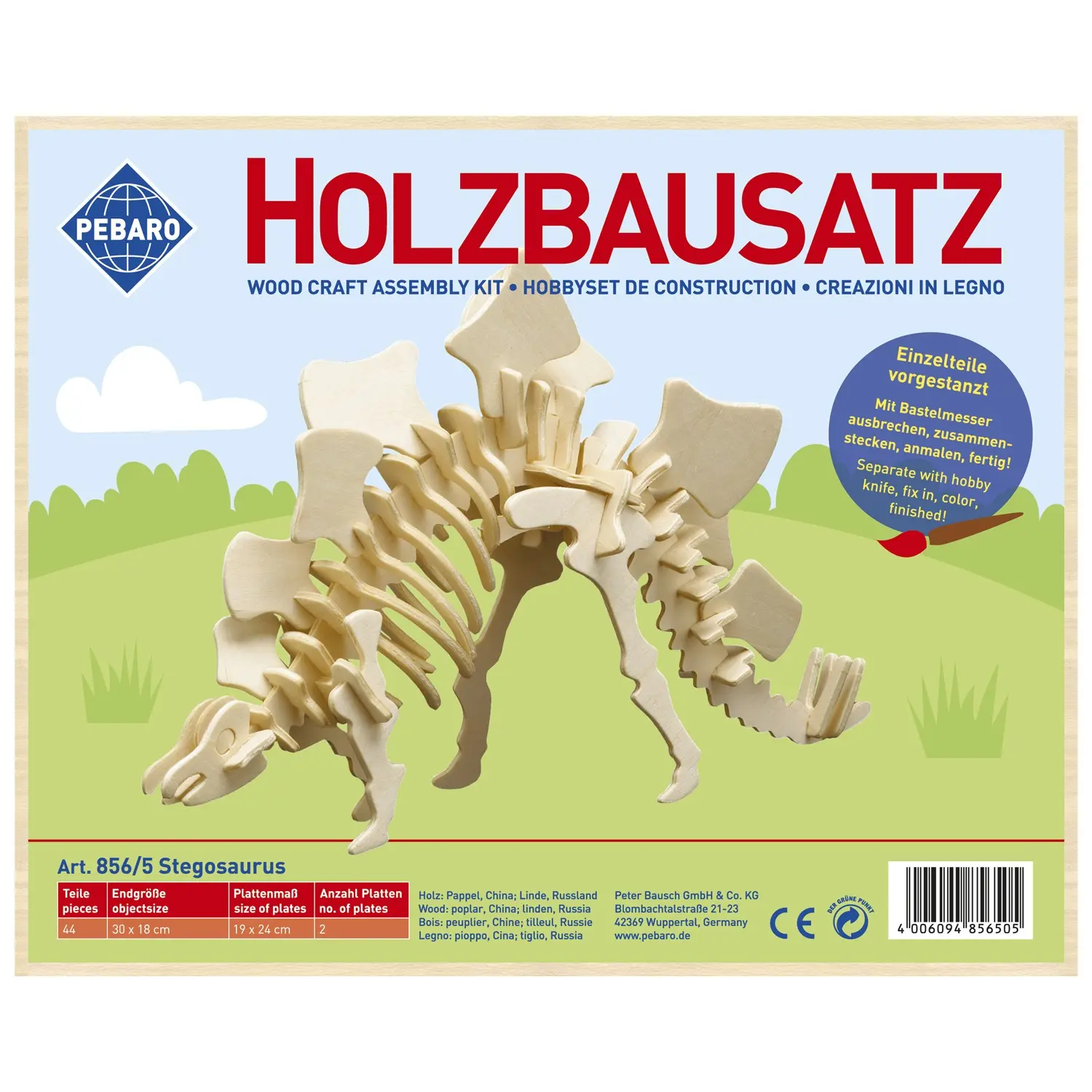 Cover: 4006094856505 | PEBARO 856/5 - Holzbausatz Dinosaurier Stegosaurus, 44 Teile,...