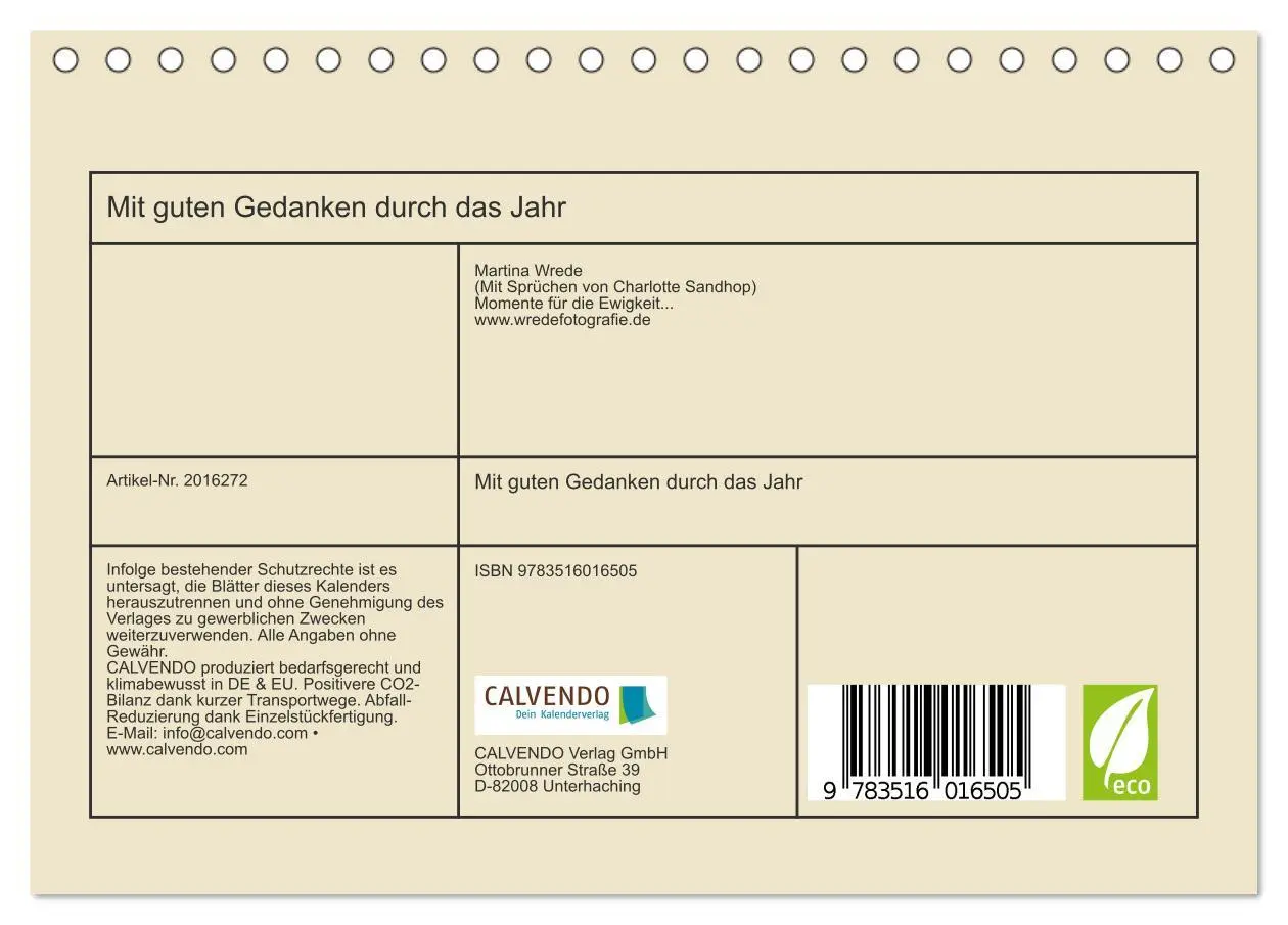Bild: 9783516016505 | Mit guten Gedanken durch das Jahr (Tischkalender 2026 DIN A5 quer),...
