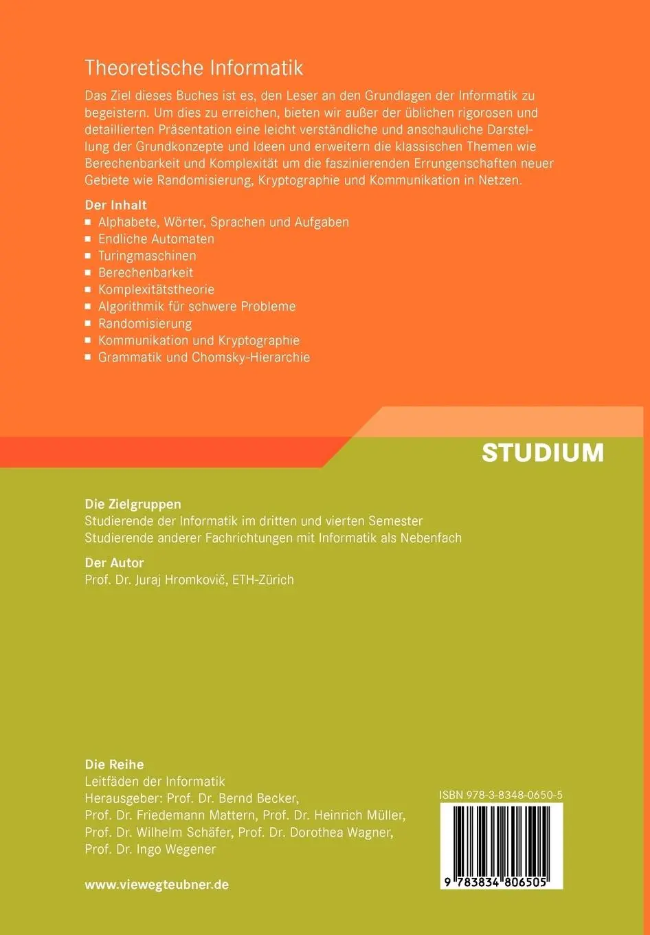 Rückseite: 9783834806505 | Theoretische Informatik | Juraj Hromkovic | Taschenbuch | ii | Deutsch