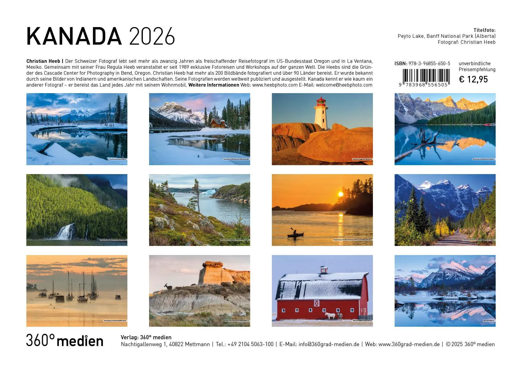 Rückseite: 9783968556505 | Kanada Broschürenkalender 2026 | Christian Heeb | Kalender | 28 S.