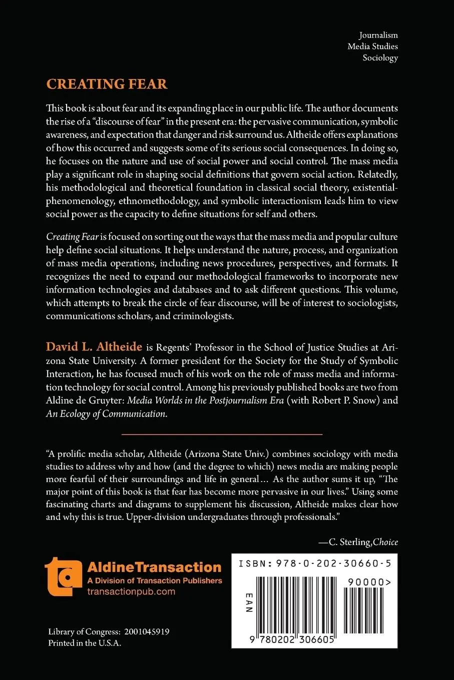 Rückseite: 9780202306605 | Creating Fear | News and the Construction of Crisis | Altheide | Buch