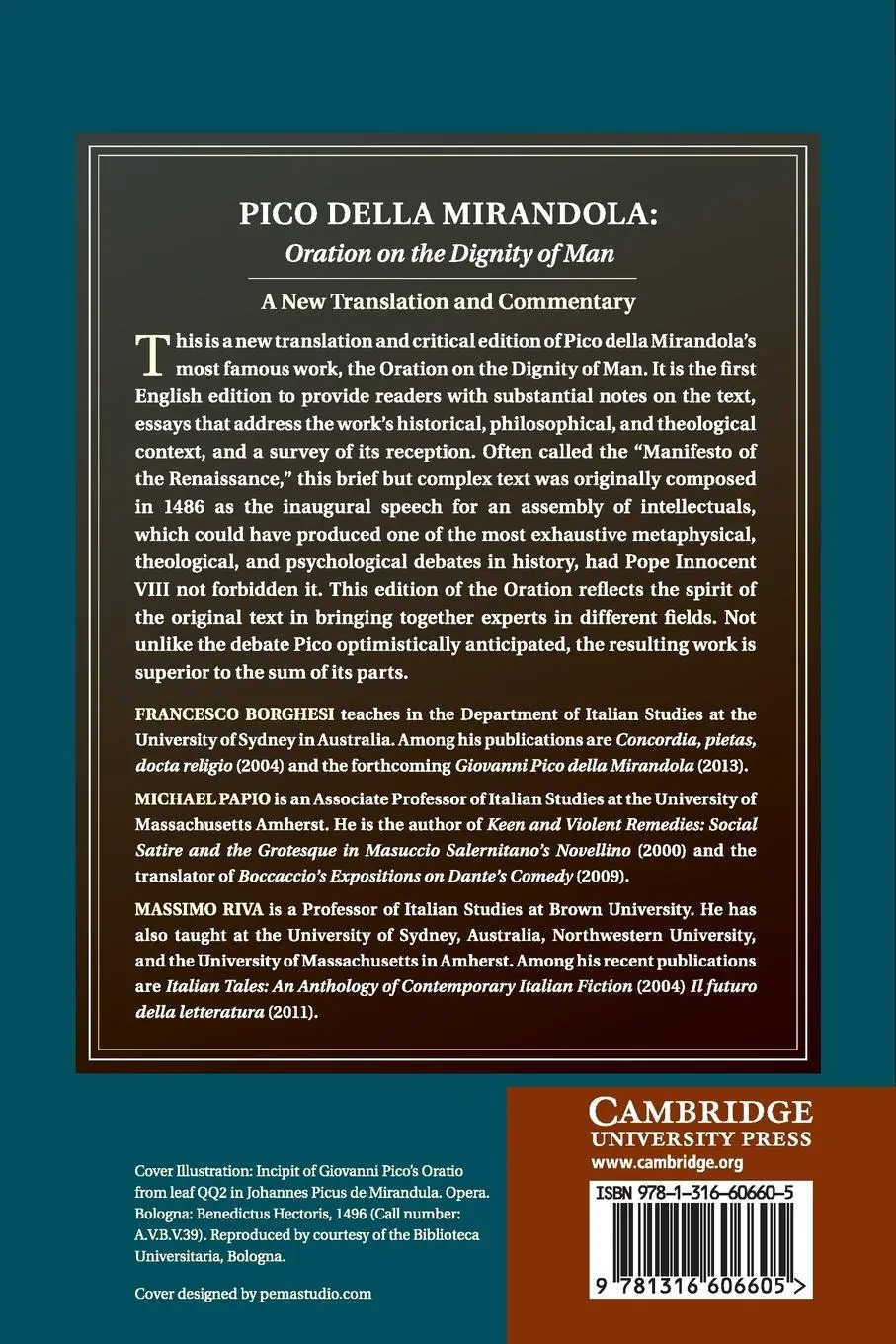 Rückseite: 9781316606605 | Pico della Mirandola | Oration on the Dignity of Man | Mirandola