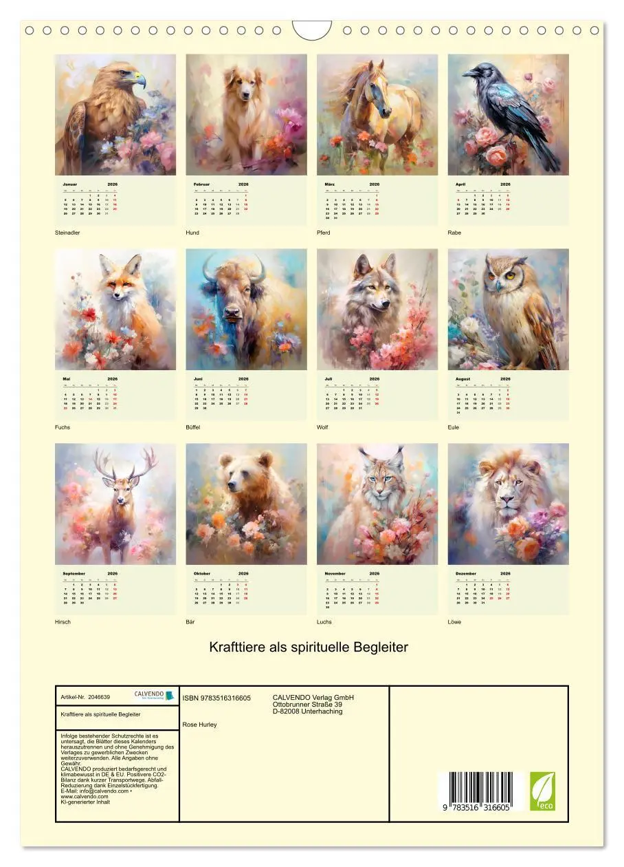 Bild: 9783516316605 | Krafttiere als spirituelle Begleiter (Wandkalender 2026 DIN A3...