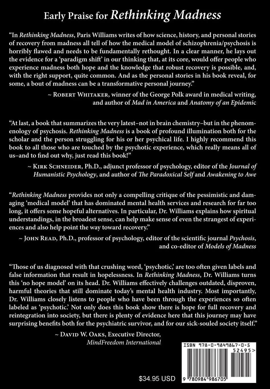 Rückseite: 9780984986705 | Rethinking Madness | Paris Williams | Taschenbuch | Englisch | 2012