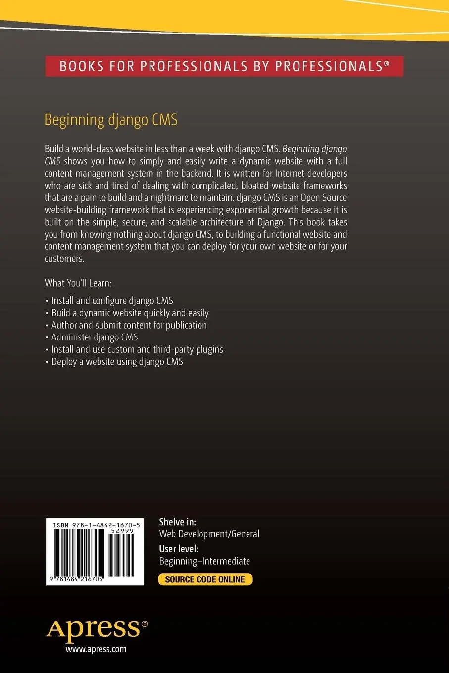 Rückseite: 9781484216705 | Beginning Django CMS | Nigel George | Taschenbuch | xxii | Englisch