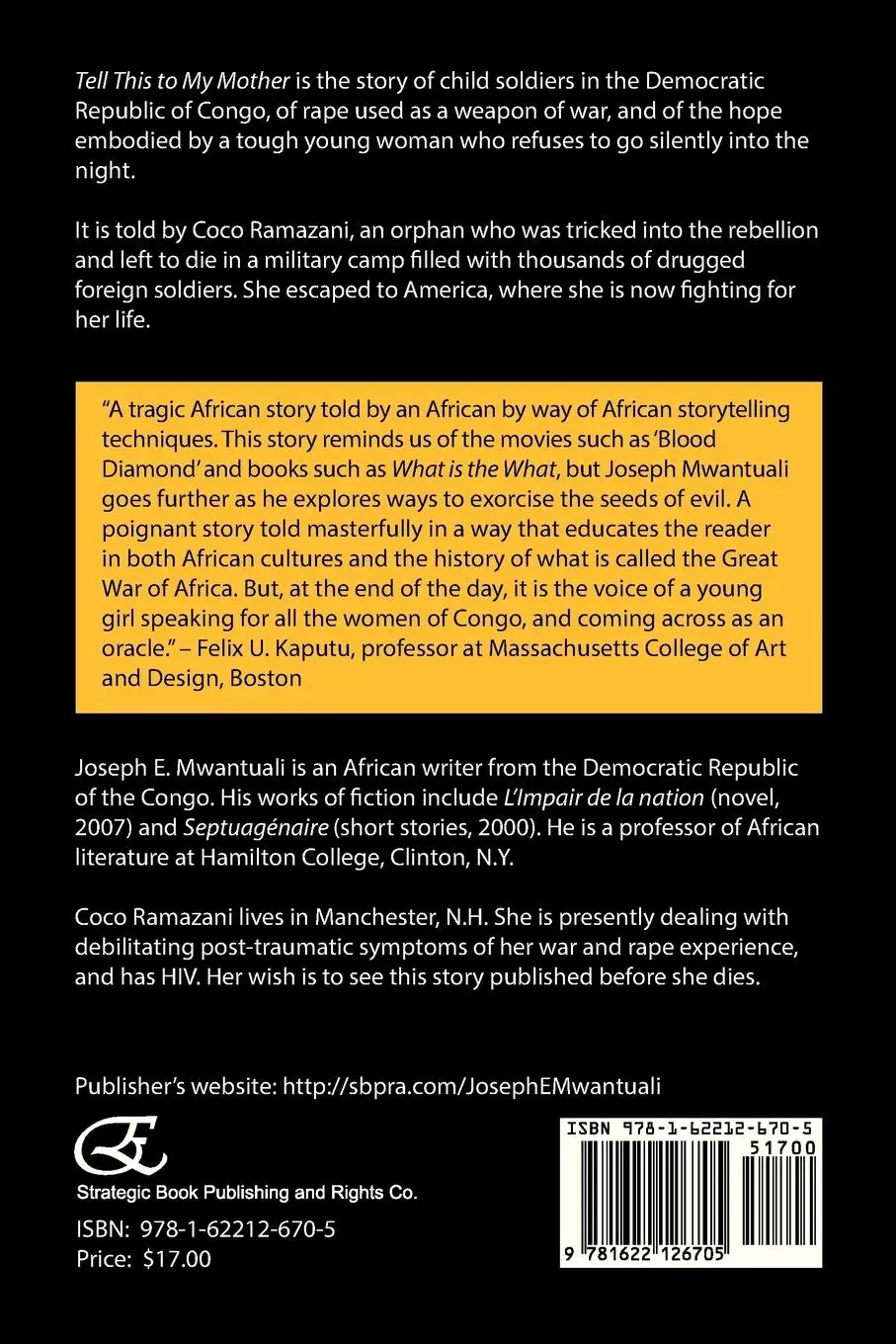 Rückseite: 9781622126705 | Tell This to My Mother | Joseph Mwantuali | Taschenbuch | Paperback