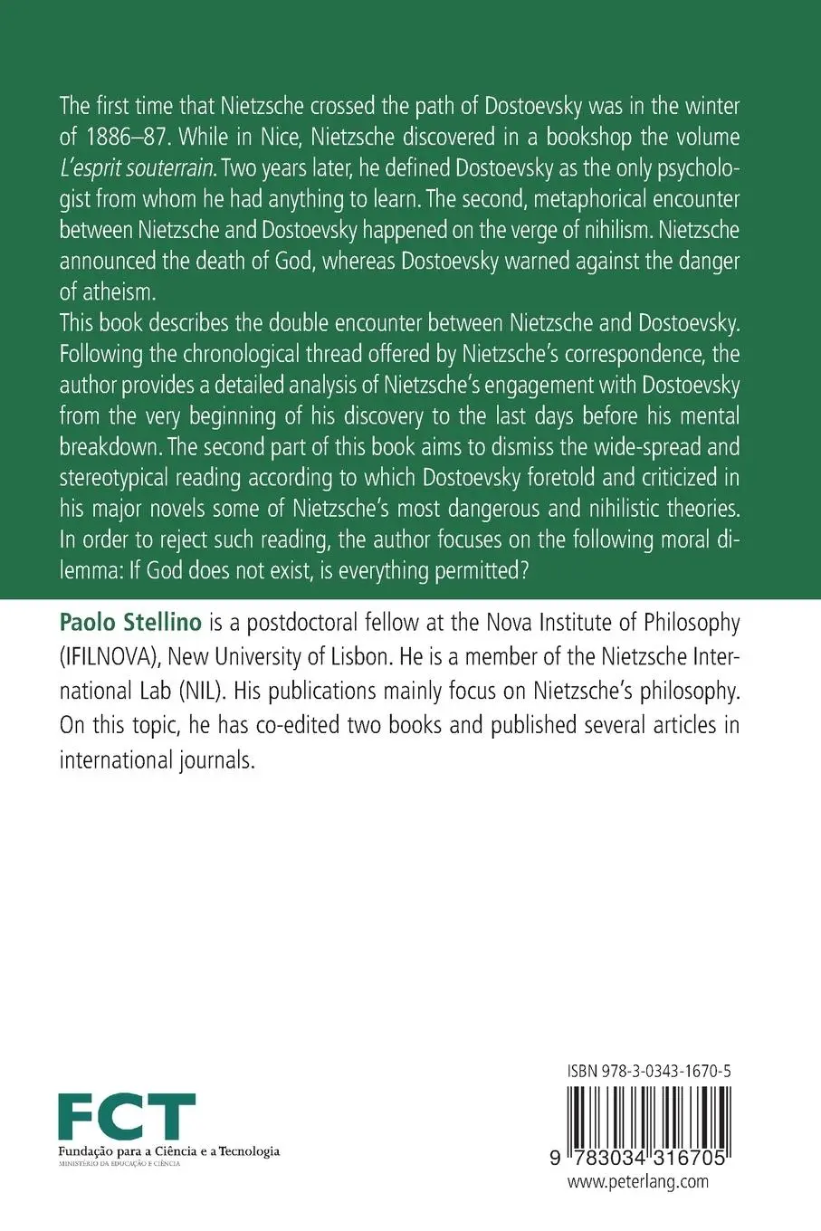 Rückseite: 9783034316705 | Nietzsche and Dostoevsky | On the Verge of Nihilism | Paolo Stellino