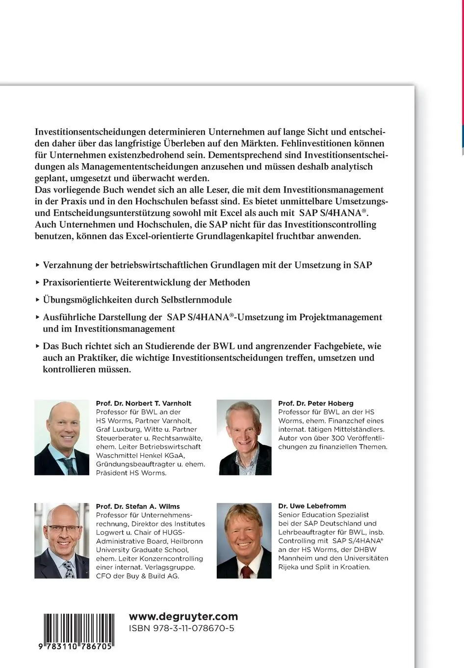 Rückseite: 9783110786705 | Investitionsmanagement | Norbert Varnholt (u. a.) | Taschenbuch | XI
