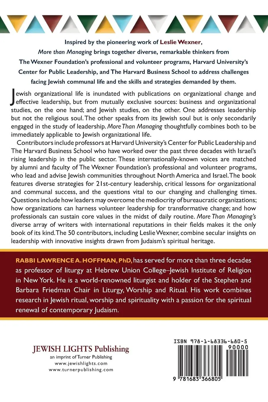 Rückseite: 9781683366805 | More Than Managing | Rabbi Lawrence A. Hoffman | Taschenbuch | 2016