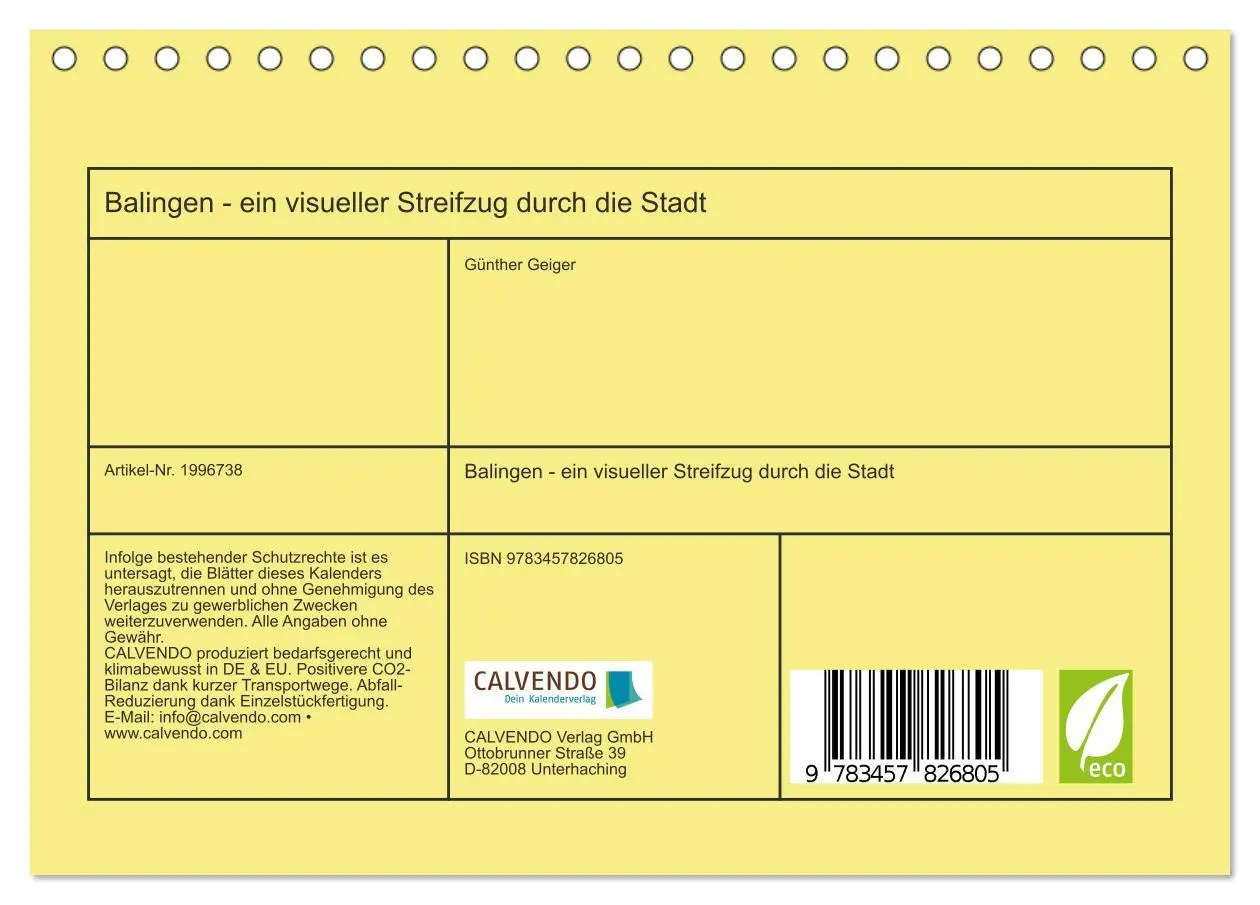 Bild: 9783457826805 | Balingen - ein visueller Streifzug durch die Stadt (Tischkalender...