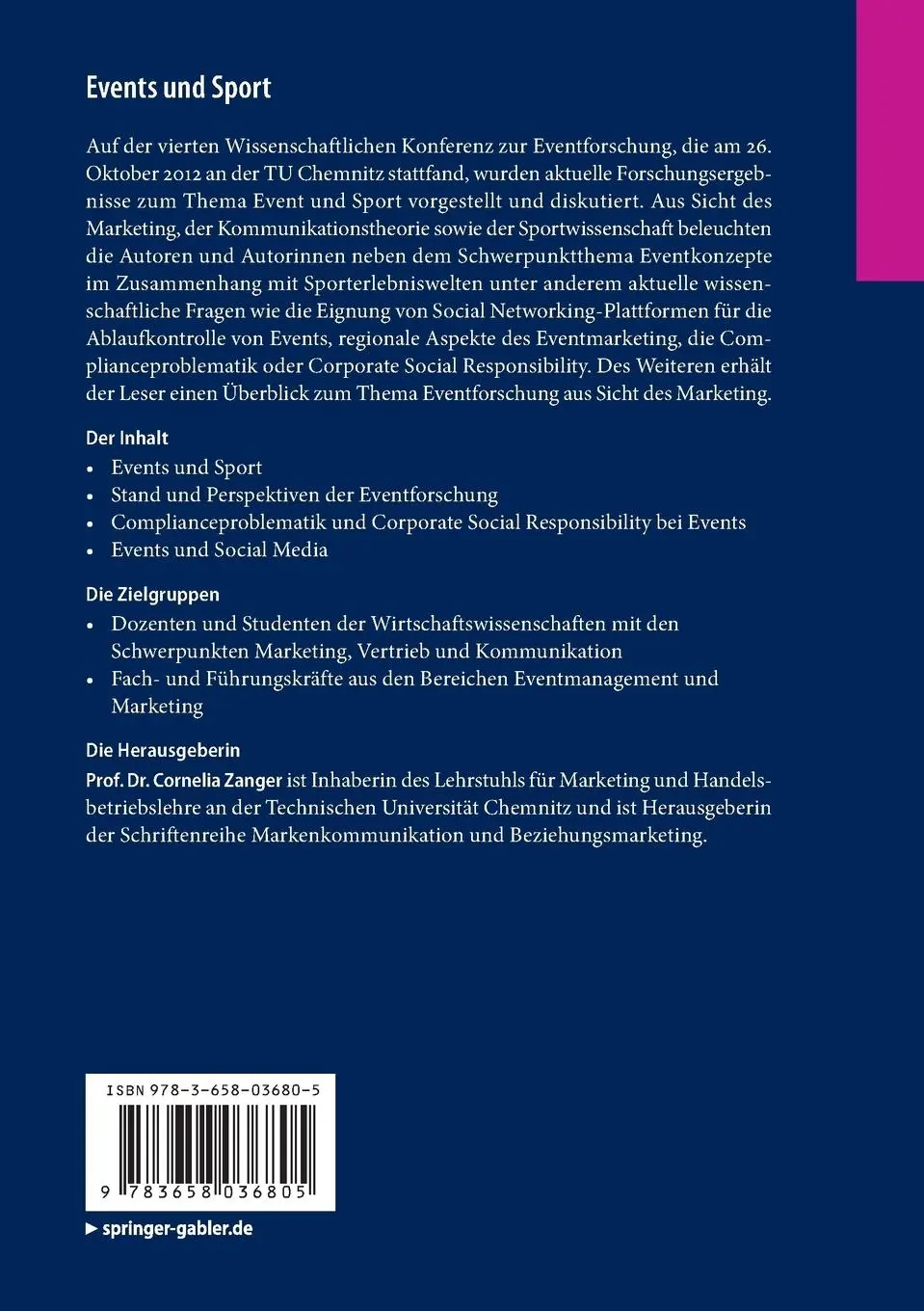 Rückseite: 9783658036805 | Events und Sport | Stand und Perspektiven der Eventforschung | Zanger
