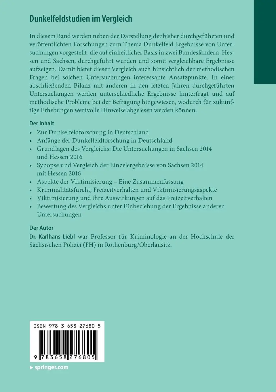 Rückseite: 9783658276805 | Dunkelfeldstudien im Vergleich | Karlhans Liebl | Taschenbuch | xvi