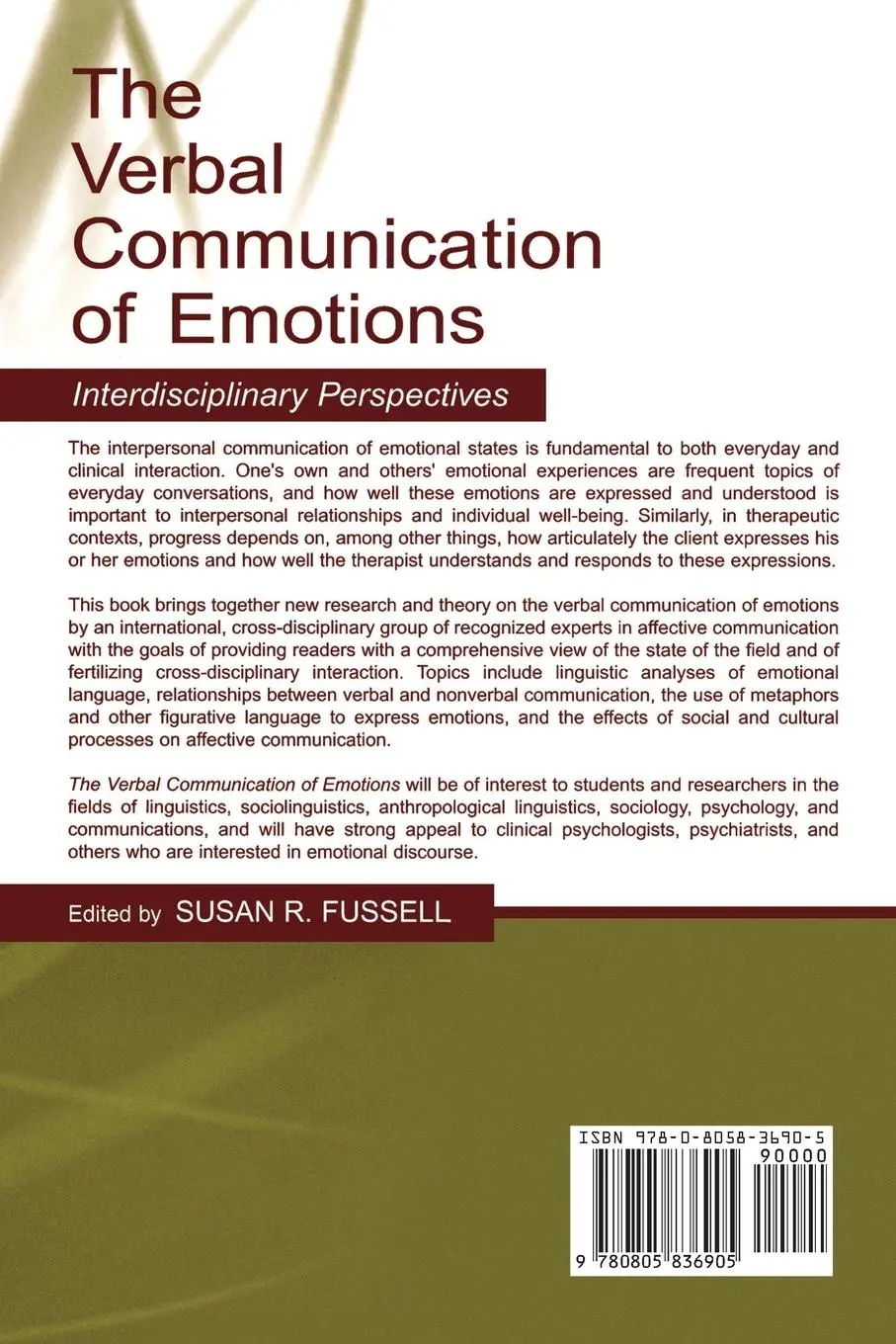 Rückseite: 9780805836905 | The Verbal Communication of Emotions | Interdisciplinary Perspectives
