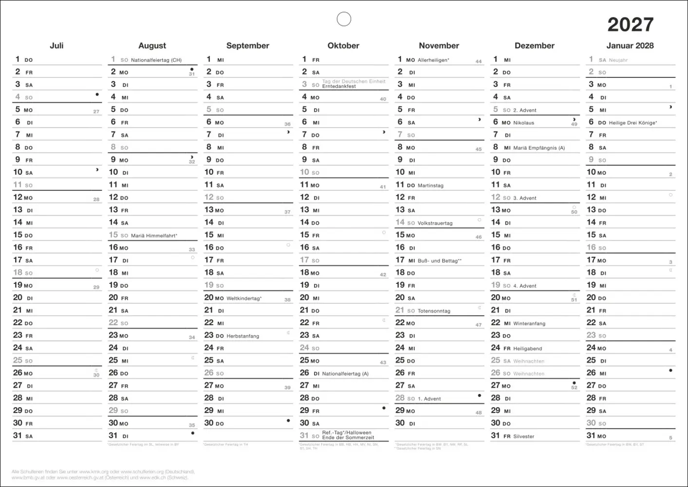 Bild: 9783756416905 | Black&amp;White Tafelkalender A4 2027 | Kalender | Loseblatt-Ausgabe