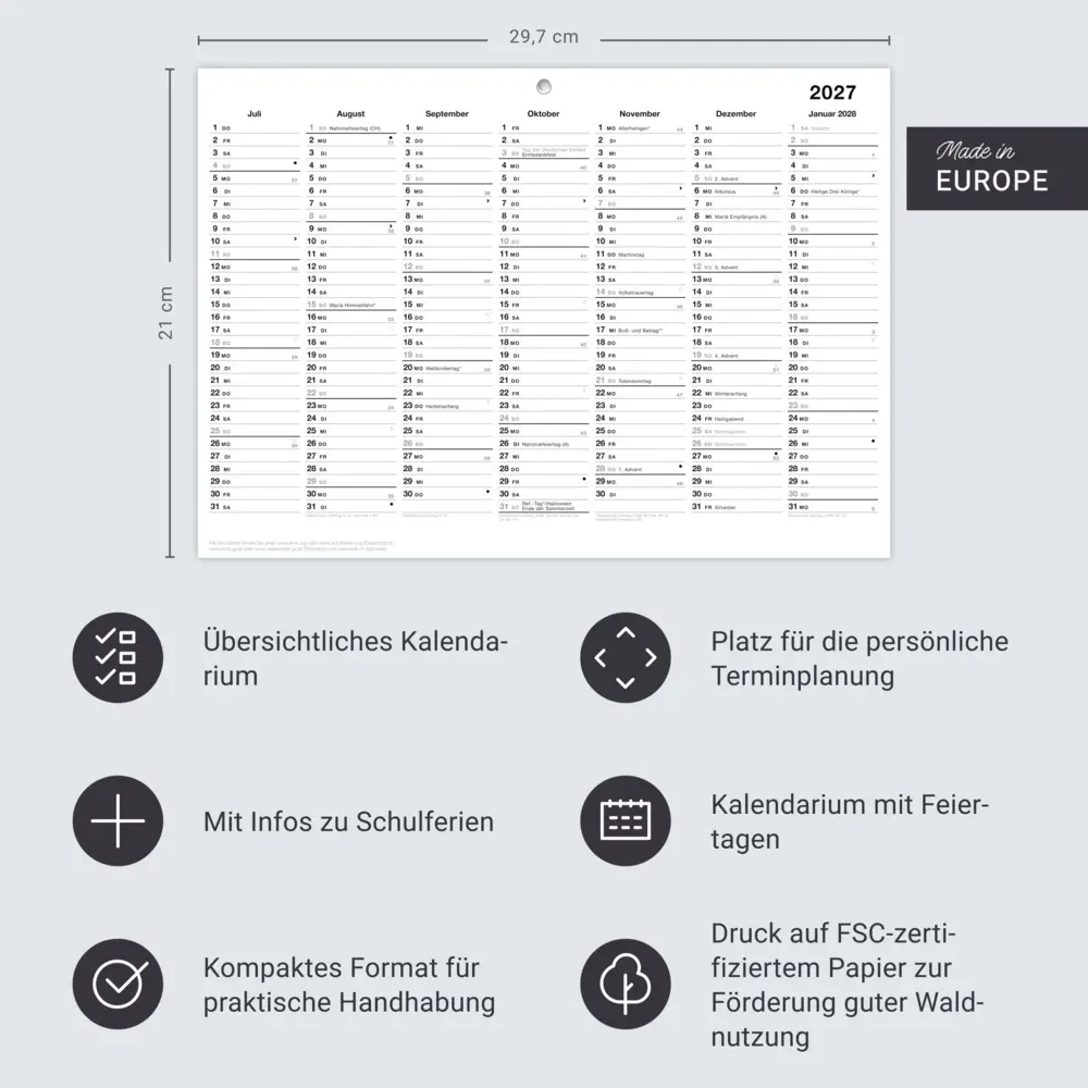 Bild: 9783756416905 | Black&amp;White Tafelkalender A4 2027 | Kalender | Loseblatt-Ausgabe