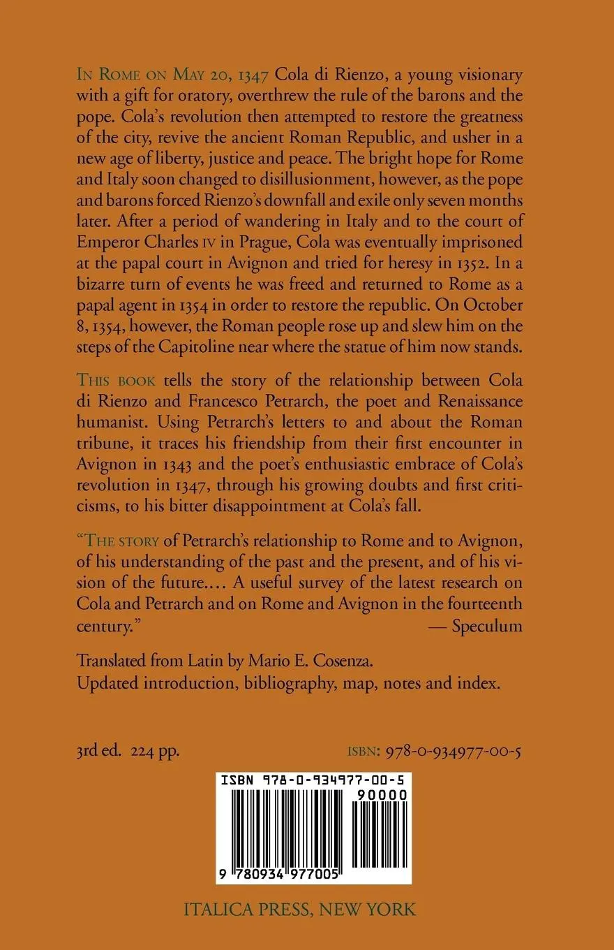 Rückseite: 9780934977005 | The Revolution of Cola di Rienzo | Francesco Petrarch | Taschenbuch