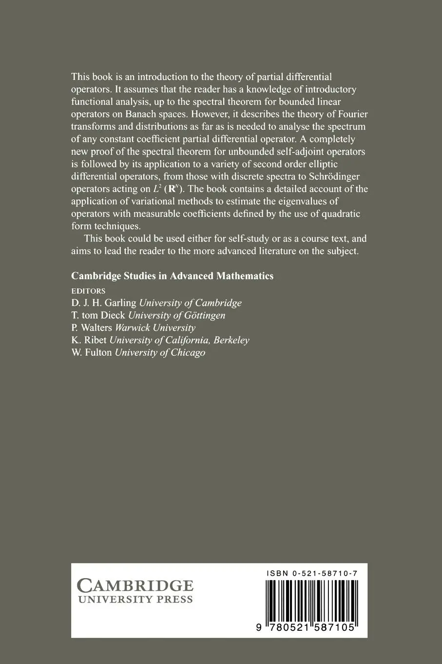Rückseite: 9780521587105 | Spectral Theory and Differential Operators | E. B. Davies (u. a.)