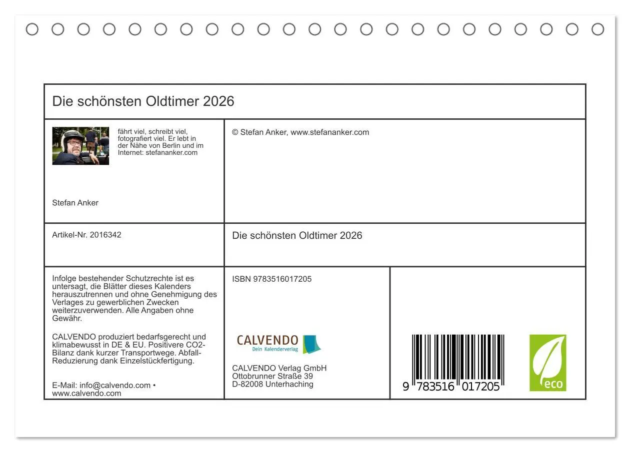 Bild: 9783516017205 | Die schönsten Oldtimer 2026 (Tischkalender 2026 DIN A5 quer),...