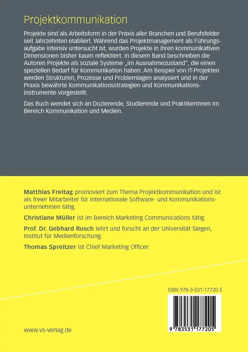 Rückseite: 9783531177205 | Projektkommunikation | Strategien für temporäre soziale Systeme | Buch