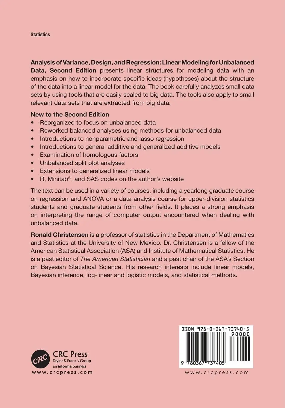 Rückseite: 9780367737405 | Analysis of Variance, Design, and Regression | Ronald Christensen