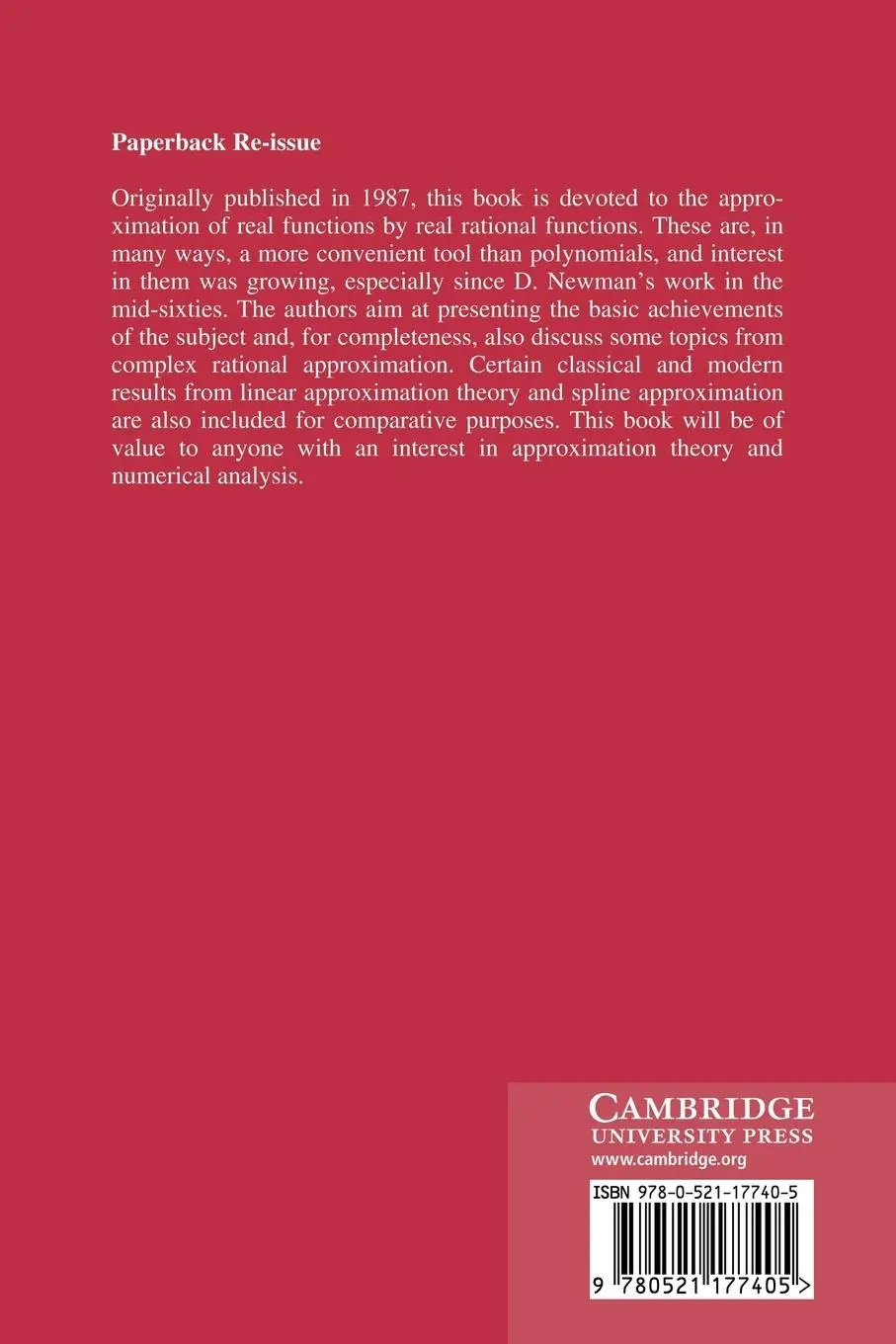 Rückseite: 9780521177405 | Rational Approximation of Real Functions | P. P. Petrushev (u. a.)