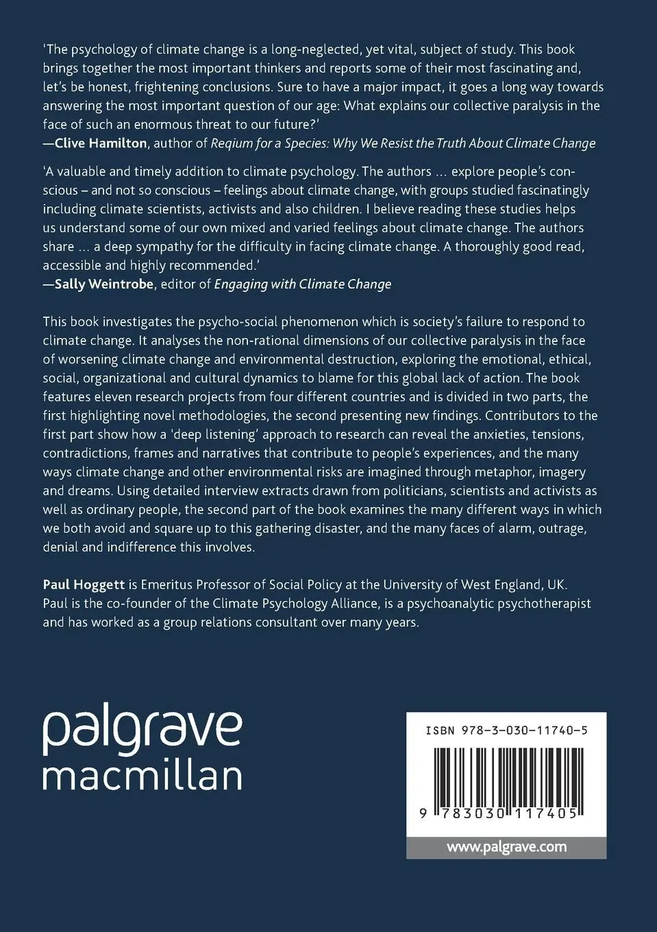 Rückseite: 9783030117405 | Climate Psychology | On Indifference to Disaster | Paul Hoggett | Buch