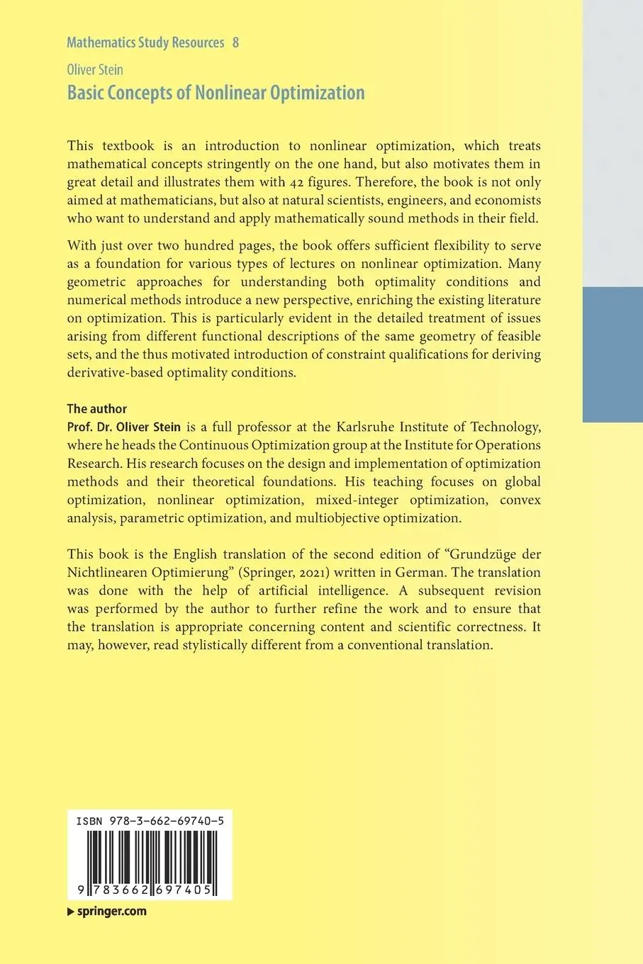 Rückseite: 9783662697405 | Basic Concepts of Nonlinear Optimization | Oliver Stein | Taschenbuch