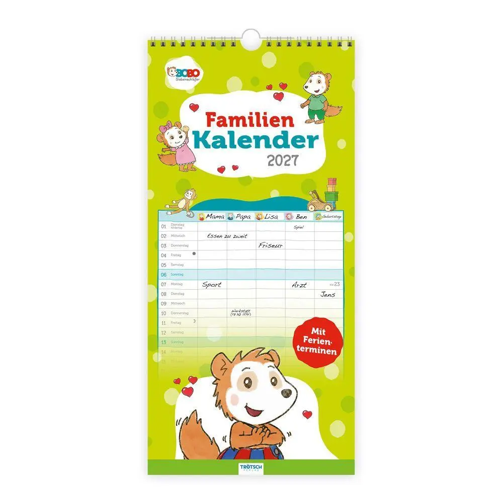 Cover: 9783988027405 | TRÖTSCH - Familienkalender Bobo Siebenschläfer 2027 | Wandkalender
