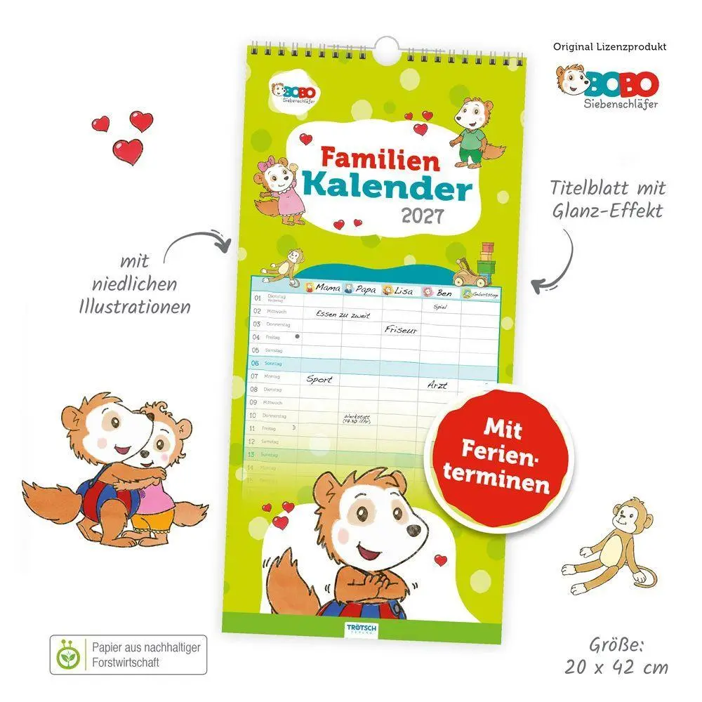 Bild: 9783988027405 | TRÖTSCH - Familienkalender Bobo Siebenschläfer 2027 | Wandkalender
