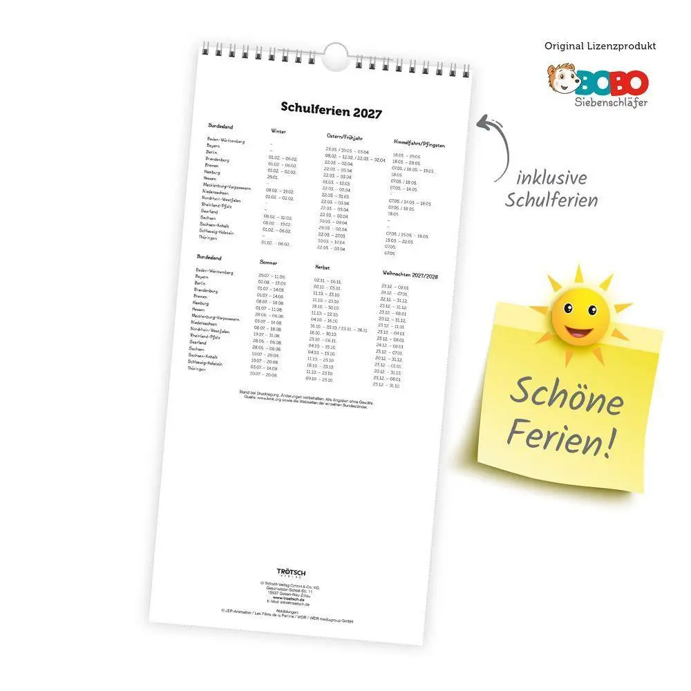 Bild: 9783988027405 | TRÖTSCH - Familienkalender Bobo Siebenschläfer 2027 | Wandkalender