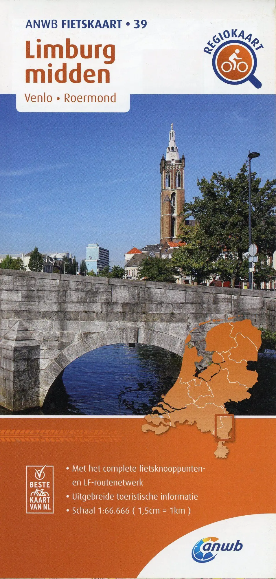 Cover: 9789018047405 | Limburg midden. Venlo / Roermond. 1 : 66 000 | Fietskaart mit Radwegen