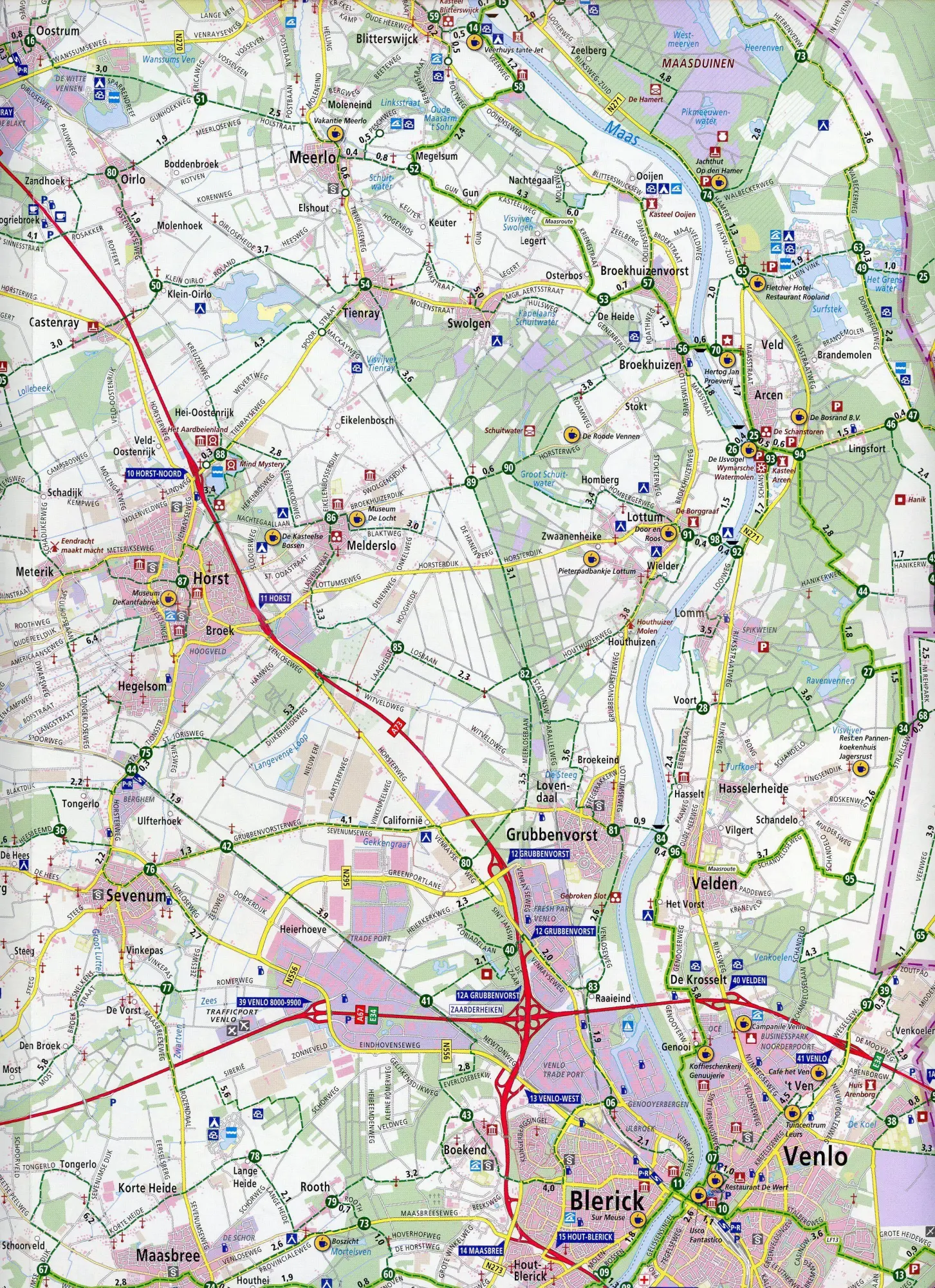 Bild: 9789018047405 | Limburg midden. Venlo / Roermond. 1 : 66 000 | Fietskaart mit Radwegen