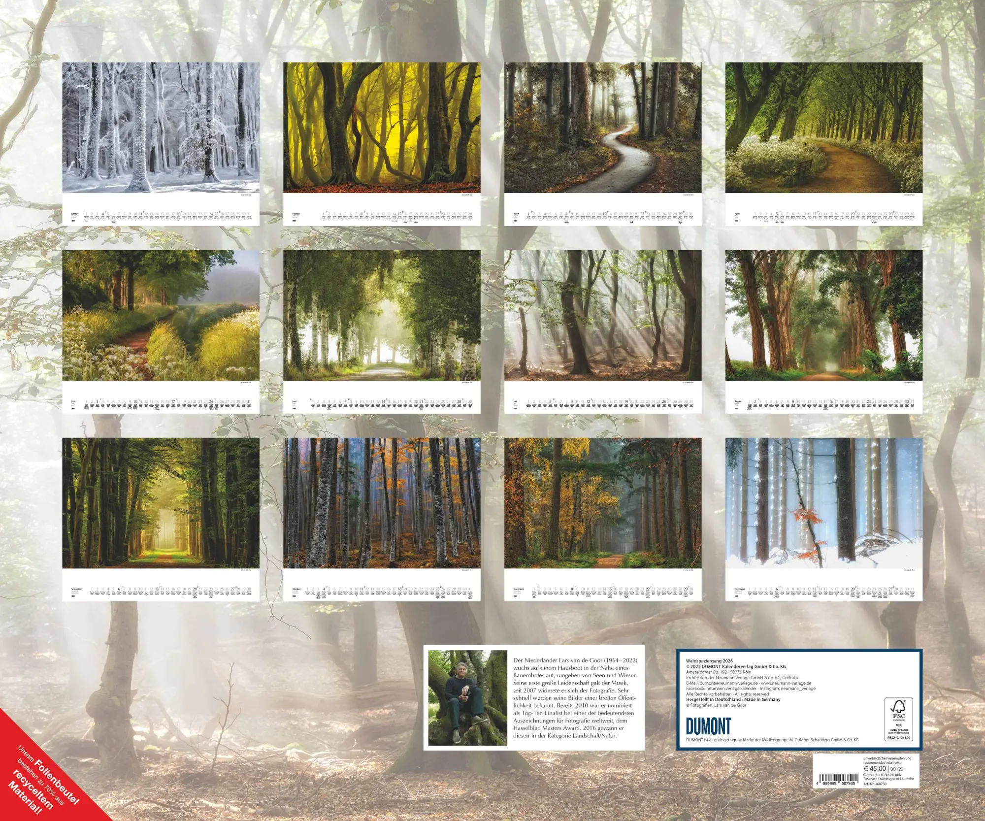 Rückseite: 4069095007505 | Waldspaziergang 2026 - Fotokunst-Kalender - Querformat 60 x 50 cm -...