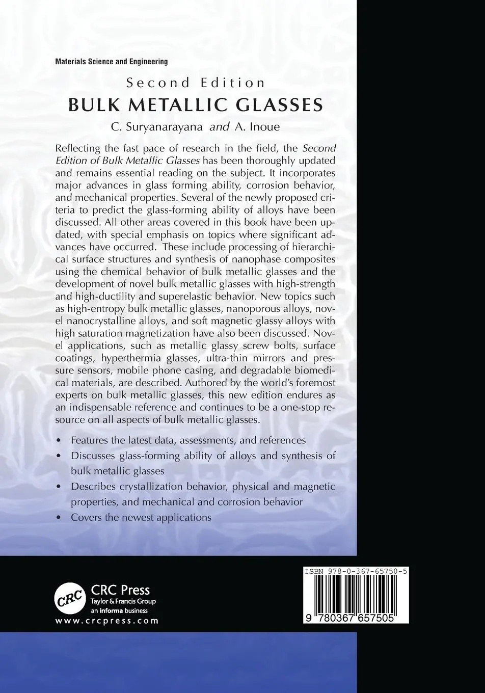 Rückseite: 9780367657505 | Bulk Metallic Glasses | C. Suryanarayana (u. a.) | Taschenbuch | 2020