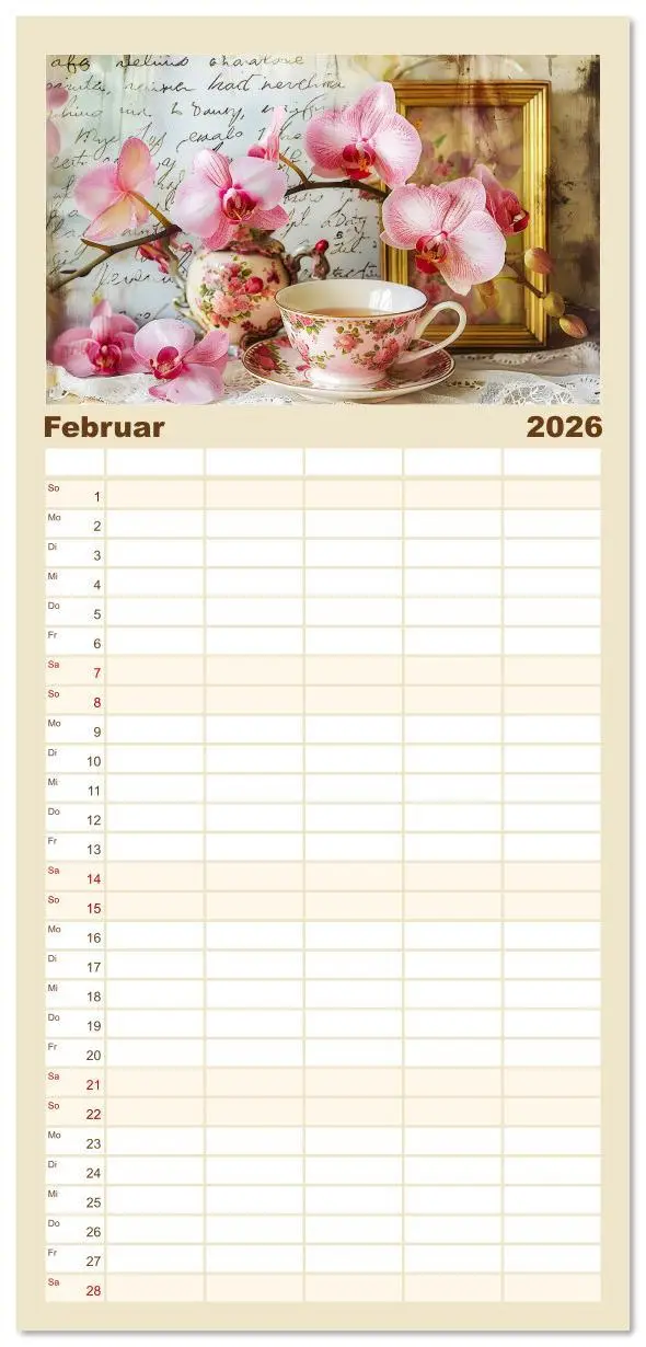 Bild: 9783516607505 | Familienplaner 2026 - Shabby Chic Romantik - Vintage Tassen, Blumen...
