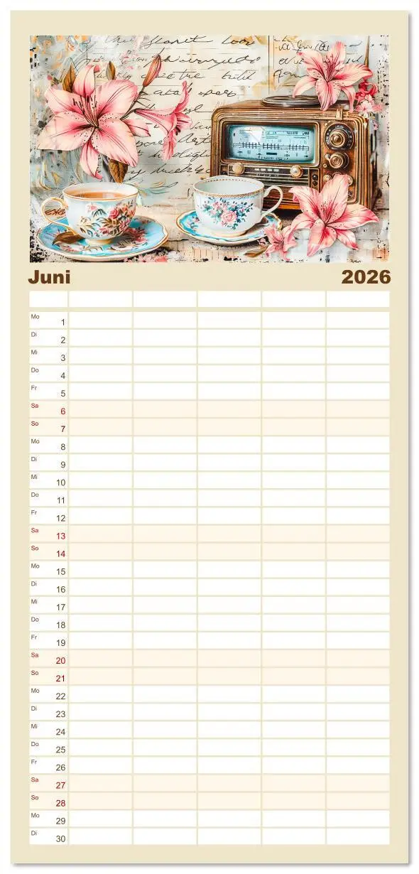 Bild: 9783516607505 | Familienplaner 2026 - Shabby Chic Romantik - Vintage Tassen, Blumen...