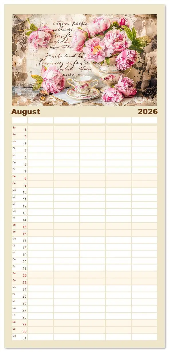 Bild: 9783516607505 | Familienplaner 2026 - Shabby Chic Romantik - Vintage Tassen, Blumen...