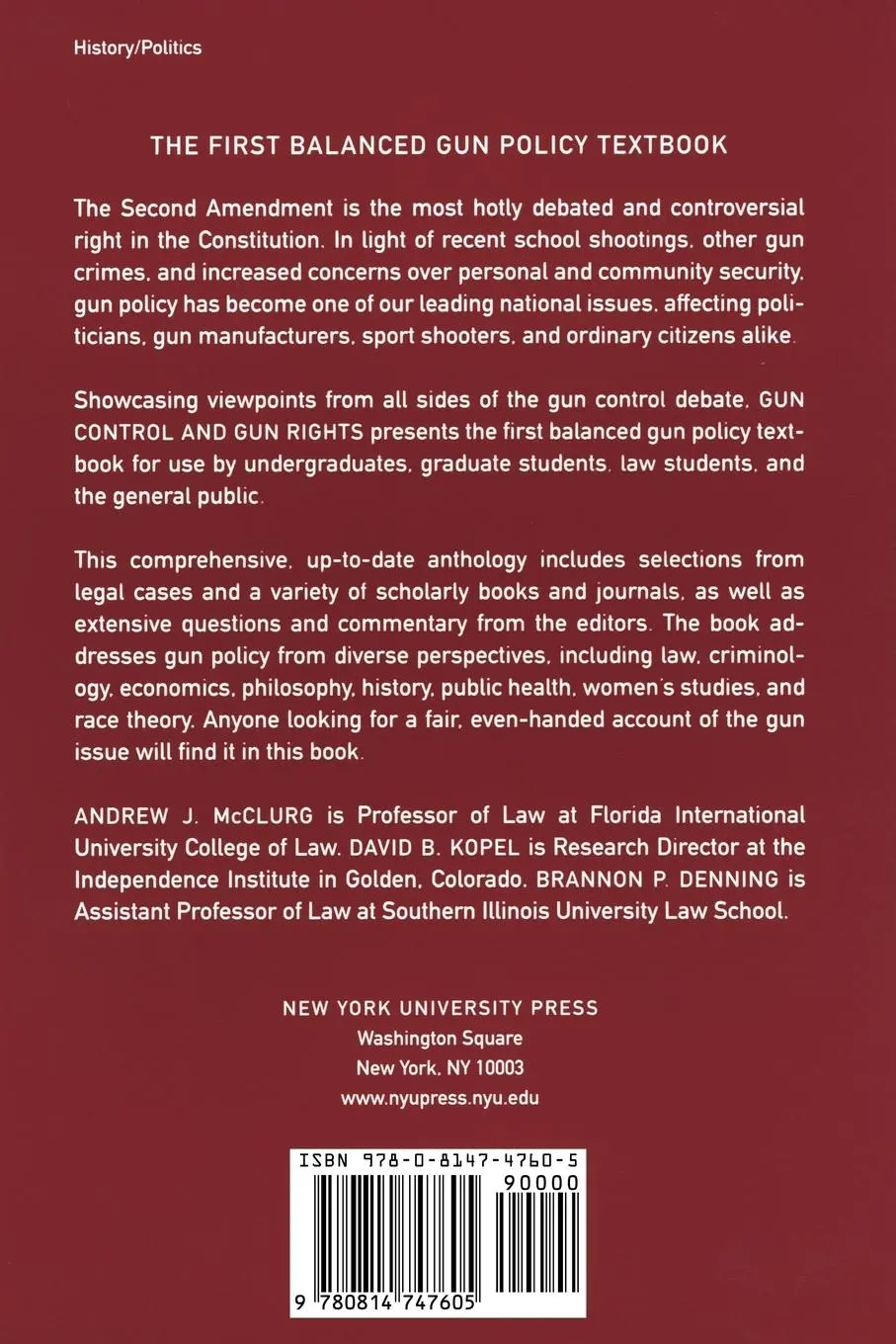 Rückseite: 9780814747605 | Gun Control and Gun Rights | A Reader and Guide | McClurg (u. a.)