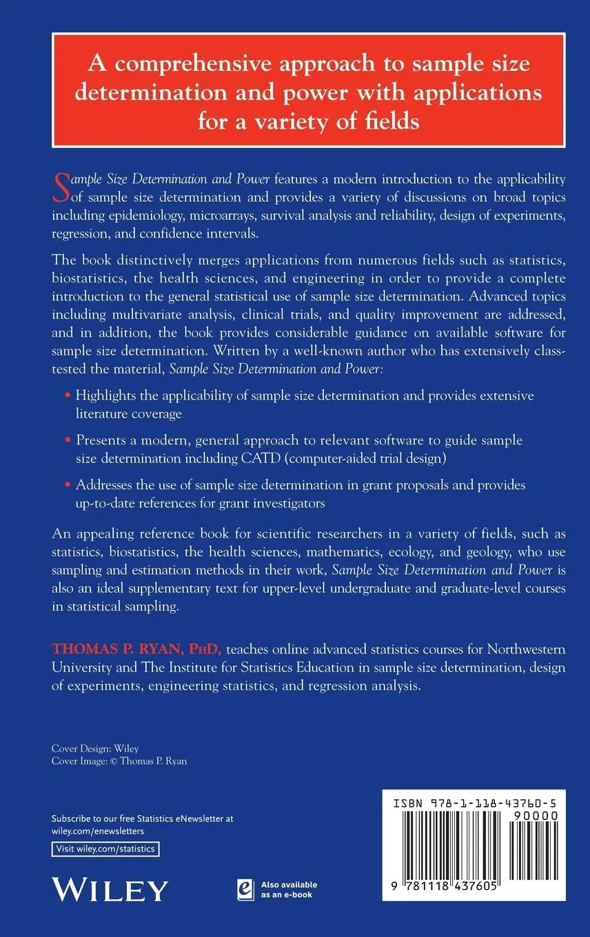 Rückseite: 9781118437605 | Sample Size Determination and Power | Thomas P Ryan | Buch | 400 S.