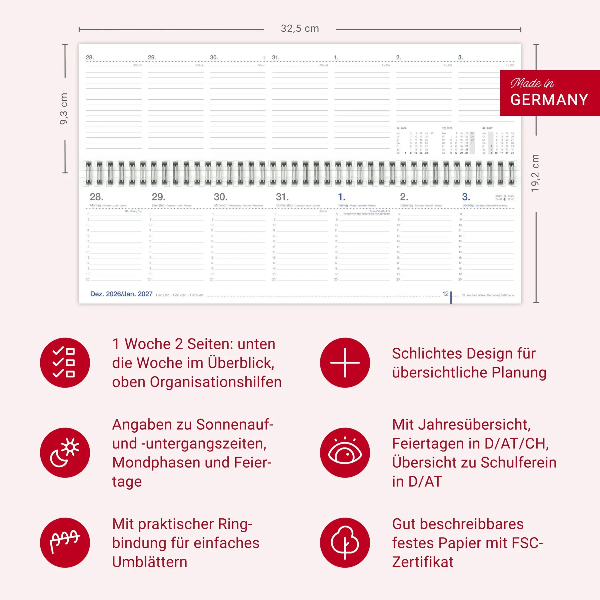 Bild: 9783756417605 | Wochenquerplaner, anthrazit 2027 | Kalender | Bürokalender Heye | 2027