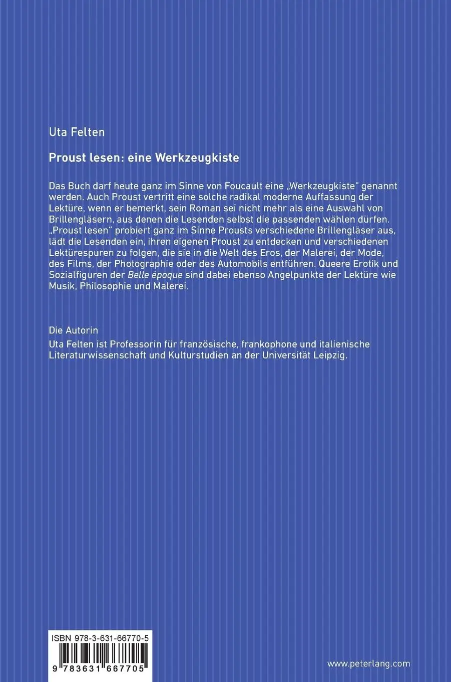 Rückseite: 9783631667705 | Proust lesen: eine Werkzeugkiste | Uta Felten | Buch | Romania Viva