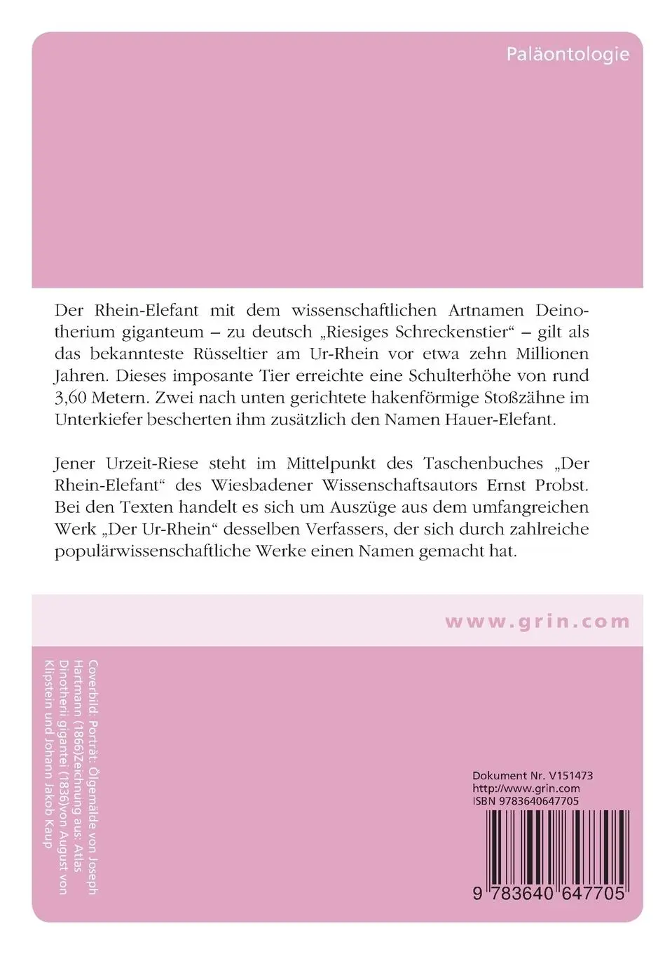 Rückseite: 9783640647705 | Der Rhein-Elefant | Das "Schreckenstier" von Eppelsheim | Ernst Probst