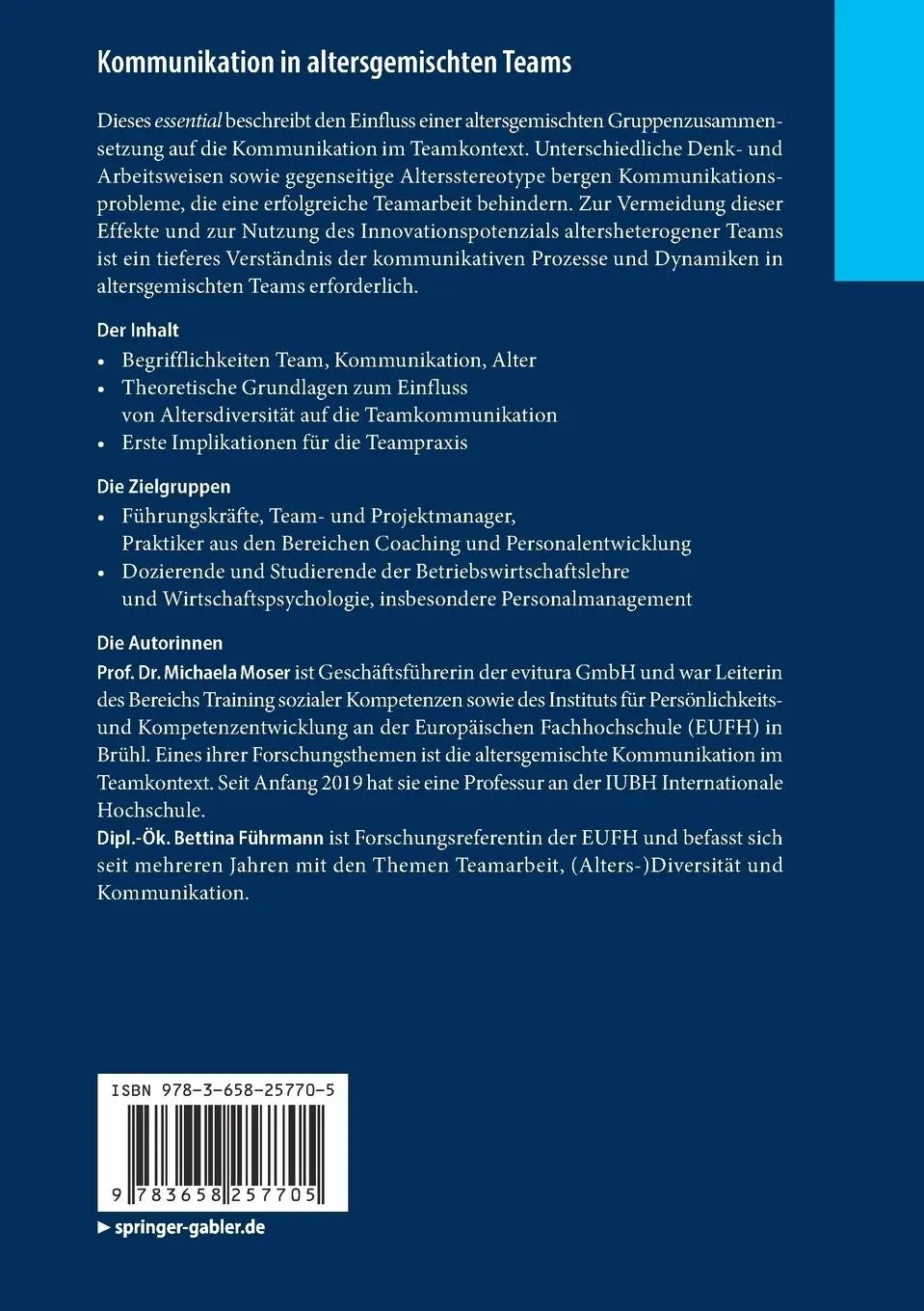 Rückseite: 9783658257705 | Kommunikation in altersgemischten Teams | Michaela Moser (u. a.) | vii
