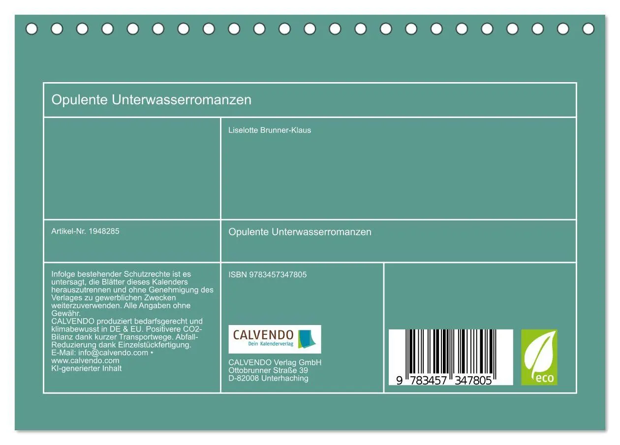 Bild: 9783457347805 | Opulente Unterwasserromanzen (Tischkalender 2026 DIN A5 quer),...