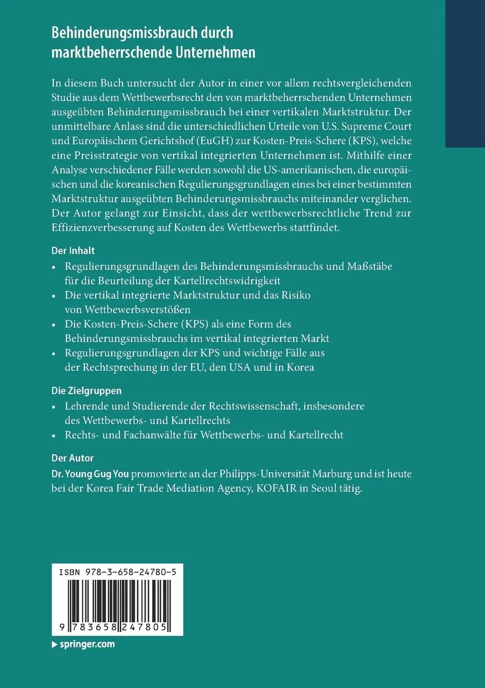 Rückseite: 9783658247805 | Behinderungsmissbrauch durch marktbeherrschende Unternehmen | You