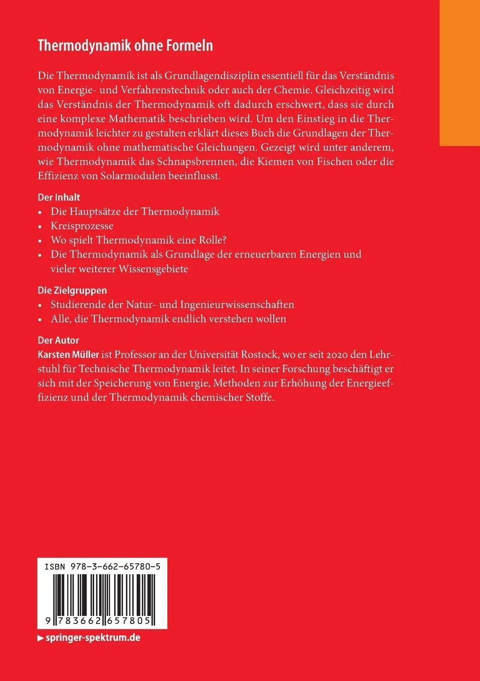Rückseite: 9783662657805 | Thermodynamik ohne Formeln | Karsten Müller | Taschenbuch | XIII