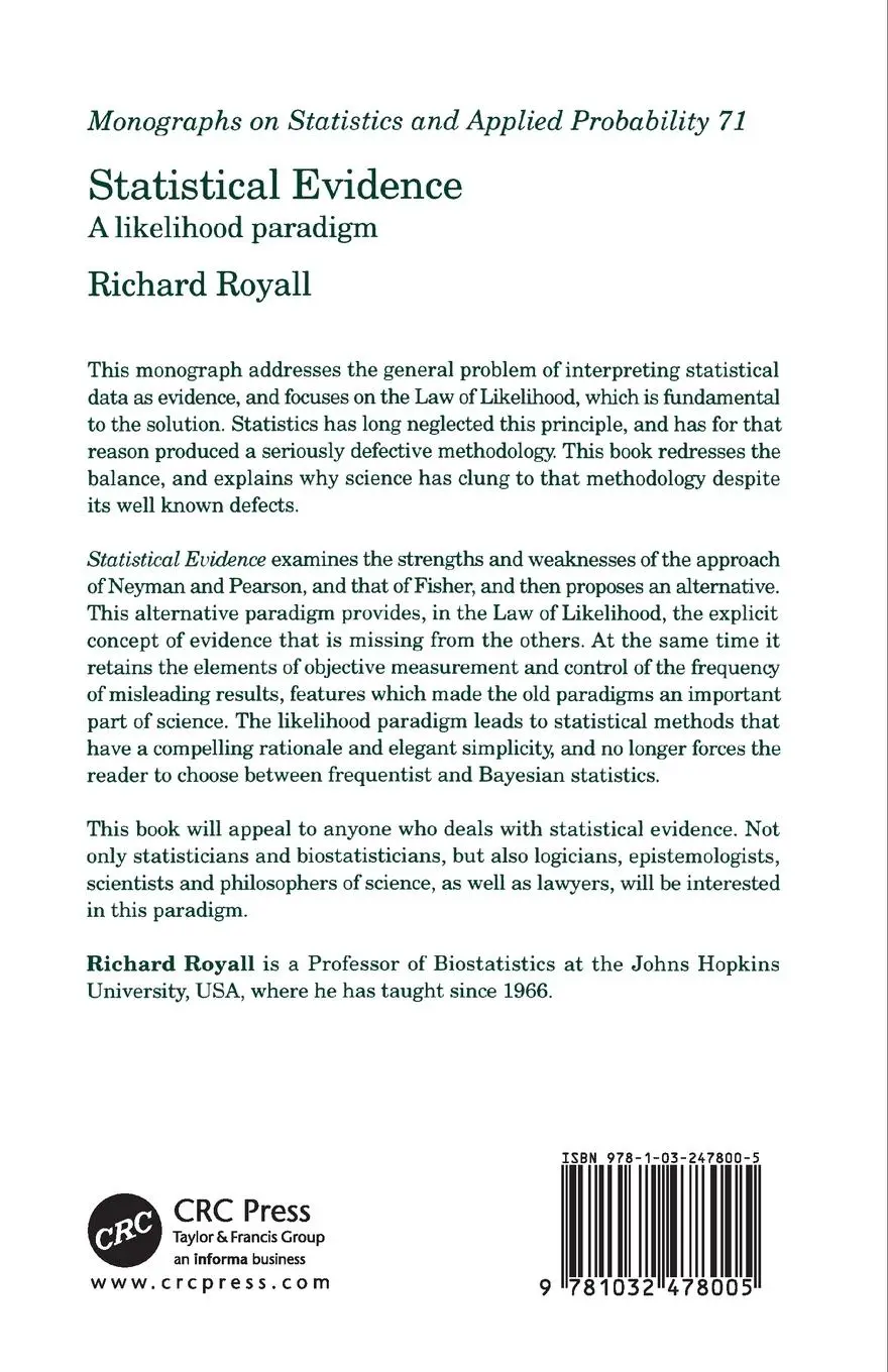 Rückseite: 9781032478005 | Statistical Evidence | A Likelihood Paradigm | Richard Royall | Buch