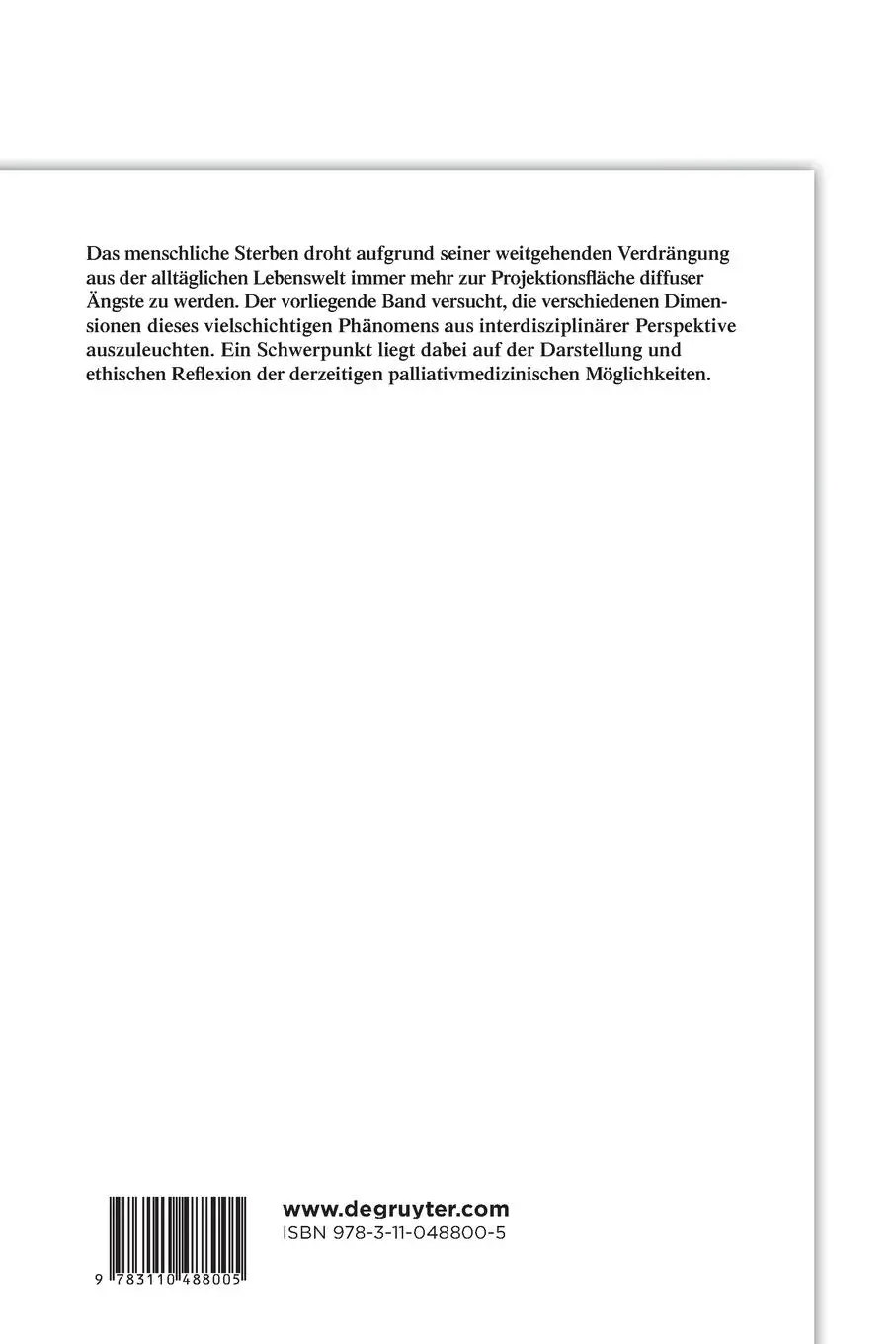 Rückseite: 9783110488005 | Sterben | Dimensionen eines anthropologischen Grundphänomens | Buch